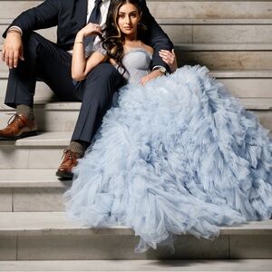 Light Blue All Ruffled Up Evening Fluffy Dress